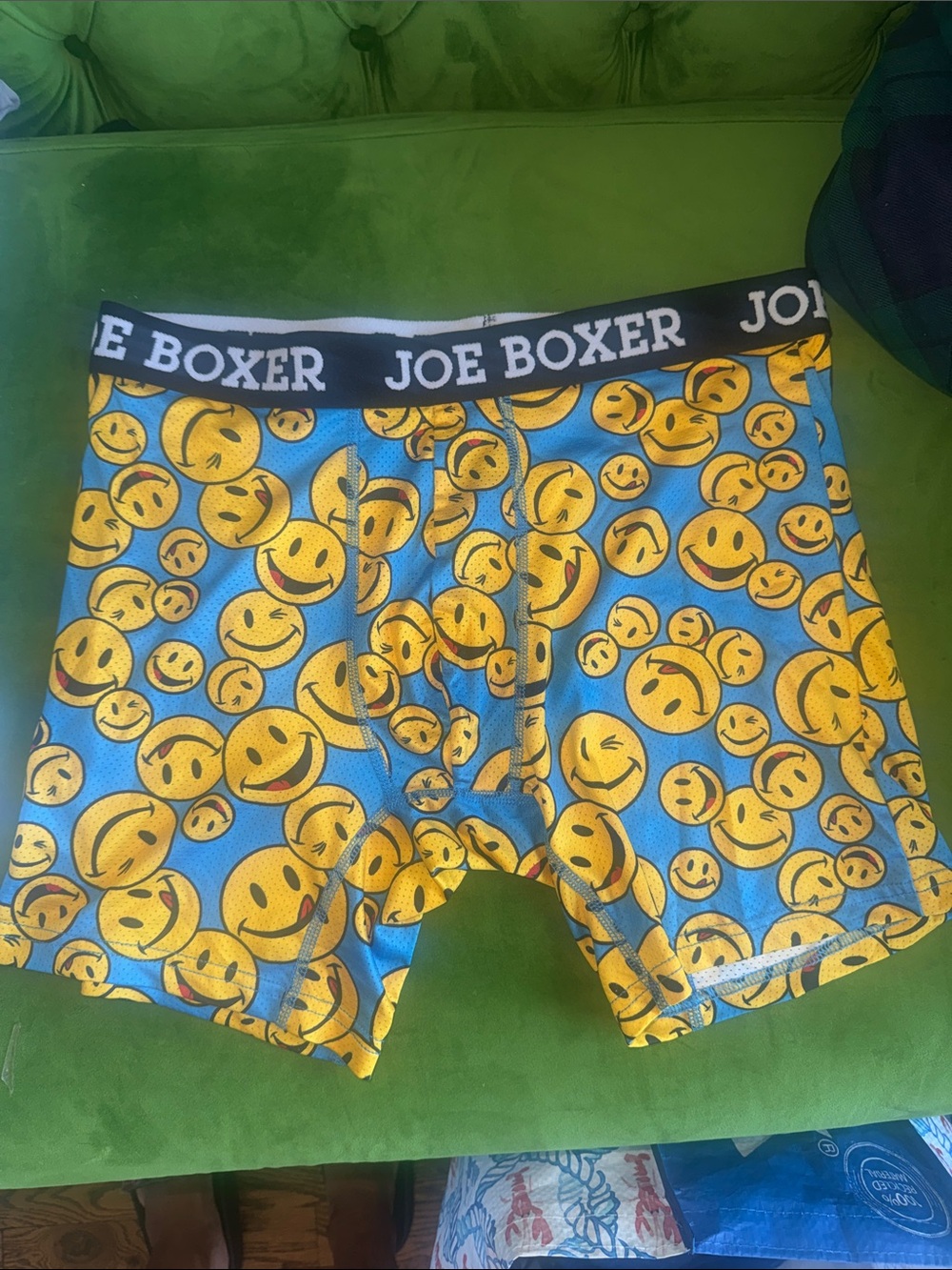 Joe Boxer Blue Boxer Briefs with Yellow Smiley Print
